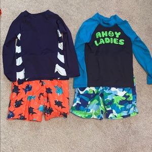 Two Boy’s Rash Guards with Matching Swim Trunks